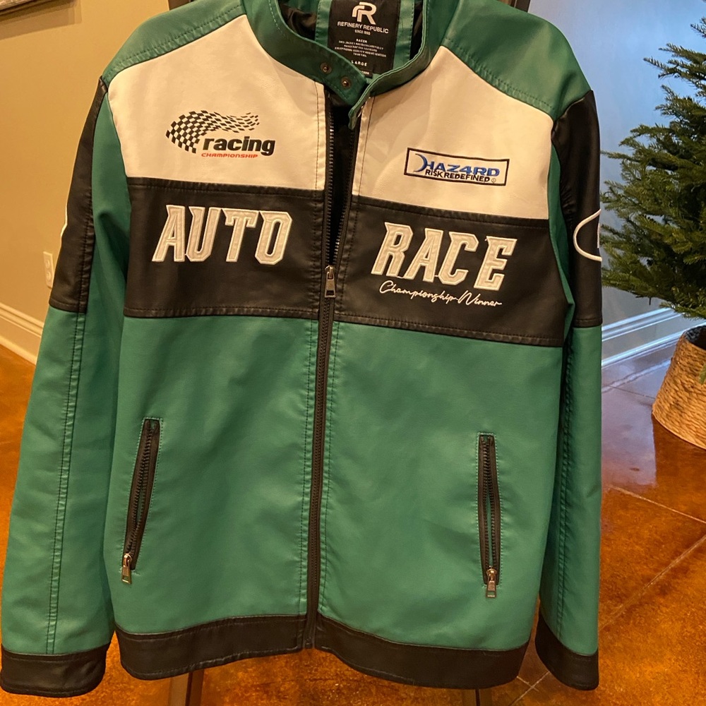 Green and Black Leather Racing Jacket